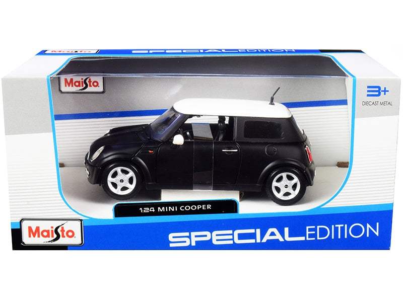 Mini Cooper Matt Black with White Top | 1/24 Diecast Model Car | Maisto | Collector Quality