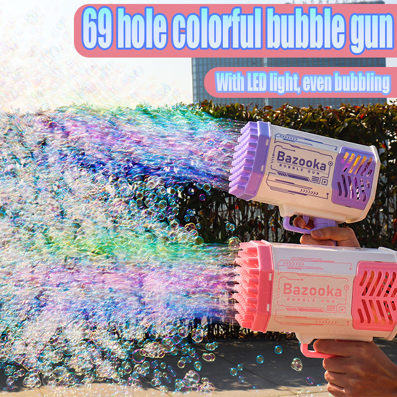 Bubble Rocket 69 Holes Automatic Bubble Blower With Light Toy For Kids