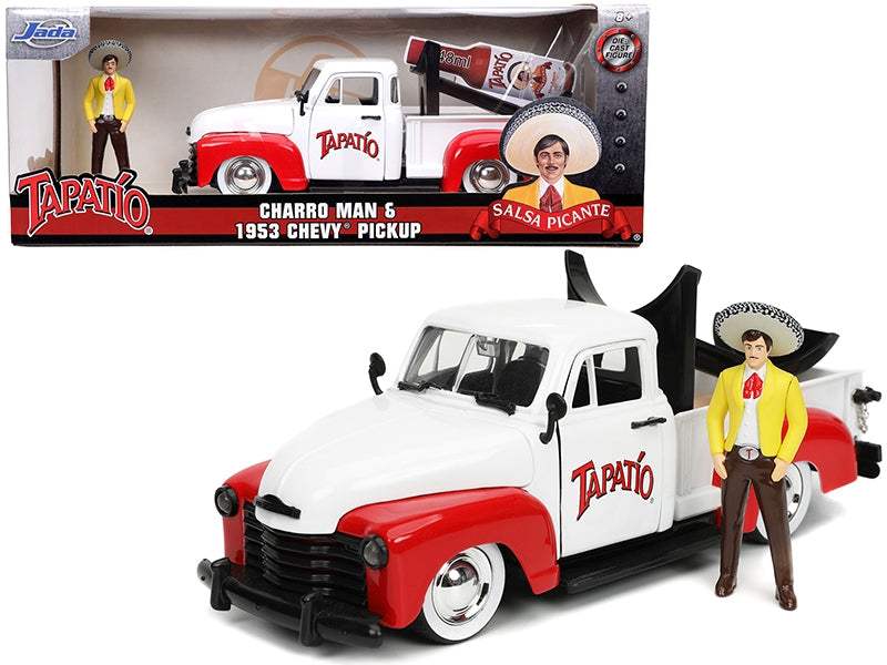 1953 Chevrolet Pickup Truck White and Red with Charro Man | 1/24 Diecast Model Truck | Jada | Tapatio Series