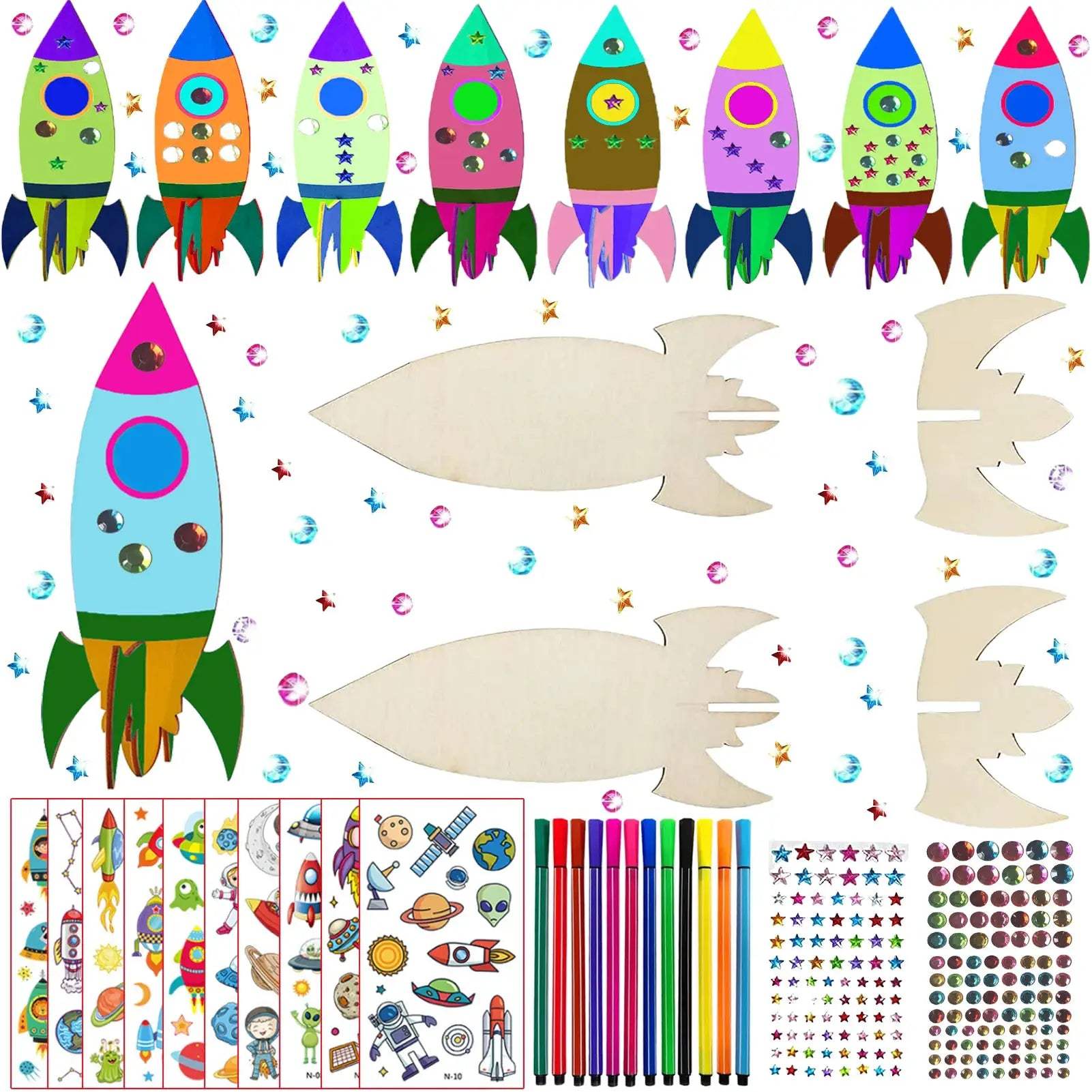  32 PCS of rocket woodworking crafts, rocket toys, birthday crafts, DIY crafts, DIY paintings, children's birthday gifts -  ToylandEU™