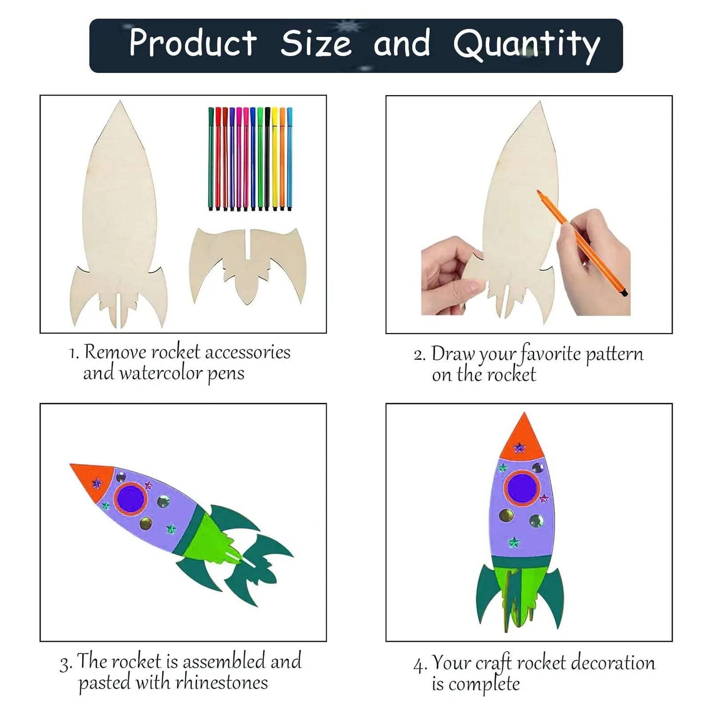  32 PCS of rocket woodworking crafts, rocket toys, birthday crafts, DIY crafts, DIY paintings, children's birthday gifts -  ToylandEU™