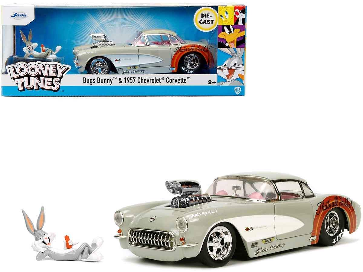 1957 Chevrolet Corvette Beige with Pink Interior with Bugs Bunny Figure | 1/24 Scale Figure | Jada | Collector Quality
