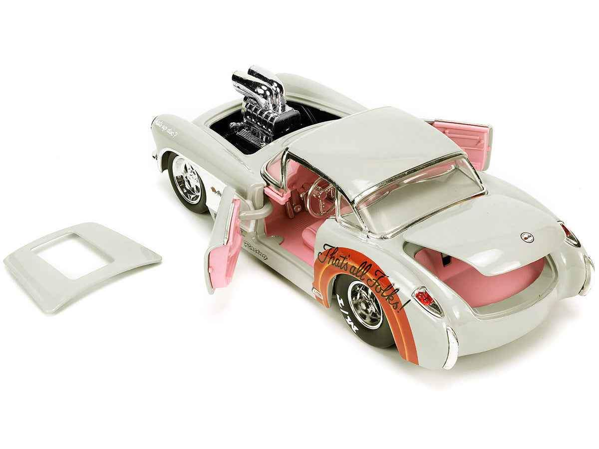 1957 Chevrolet Corvette Beige with Pink Interior with Bugs Bunny Figure | 1/24 Scale Figure | Jada | Collector Quality