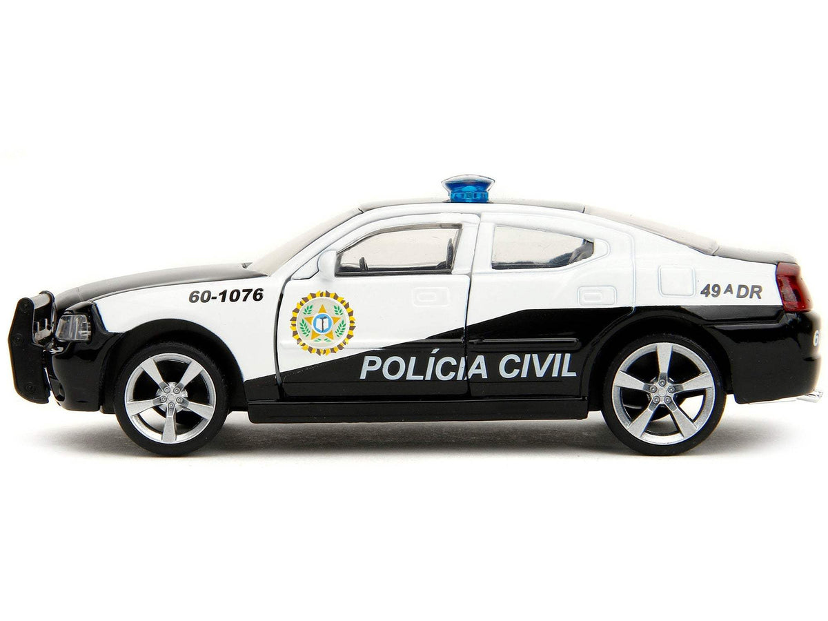 2006 Dodge Charger Police Black and White | 1/32 Diecast Model Car | Jada | Policia Civil Series