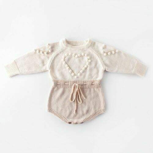 Baby Girl Handmade Love Knitted Wool Long-Sleeve Bodysuit | Baby & Children's One-Pieces