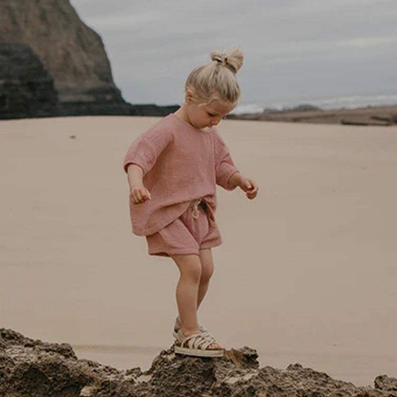 Girls' Sweet Cotton Short-Sleeve Top | Dark Pink
