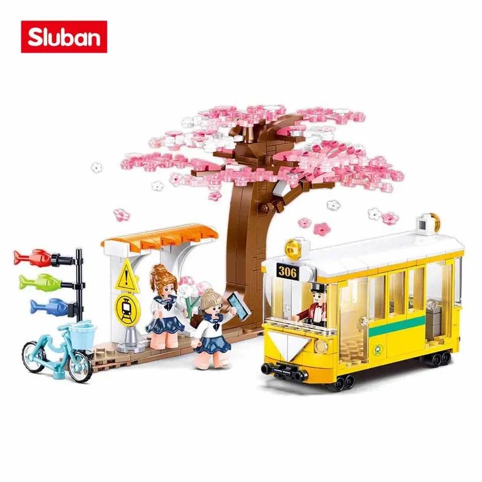 347PCS Sakura Tree Tram Station Building Blocks Set With Figures - ToylandEU