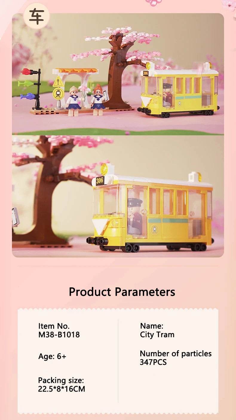 347PCS Sakura Tree Tram Station Building Blocks Set With Figures - ToylandEU