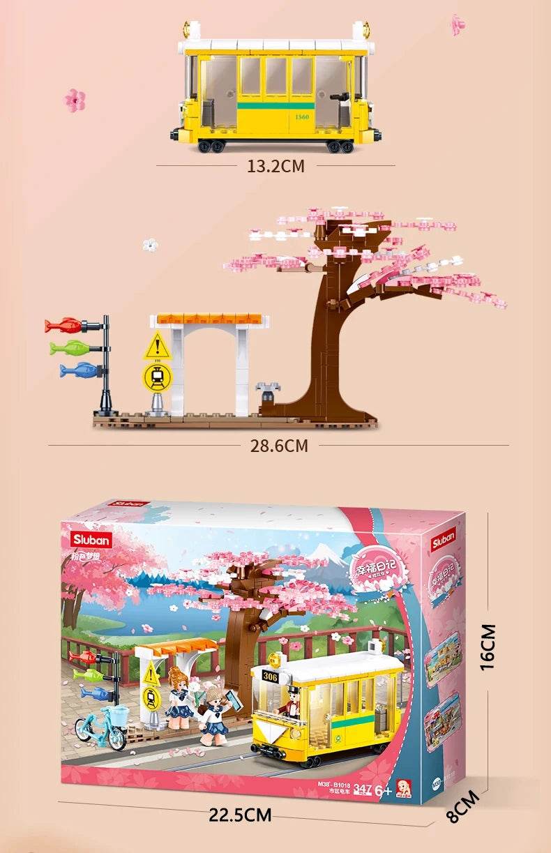 347PCS Sakura Tree Tram Station Building Blocks Set With Figures - ToylandEU