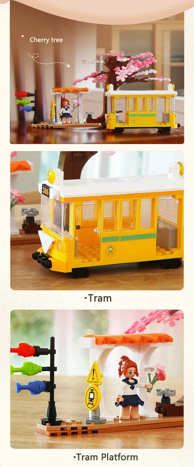 347PCS Sakura Tree Tram Station Building Blocks Set With Figures - ToylandEU