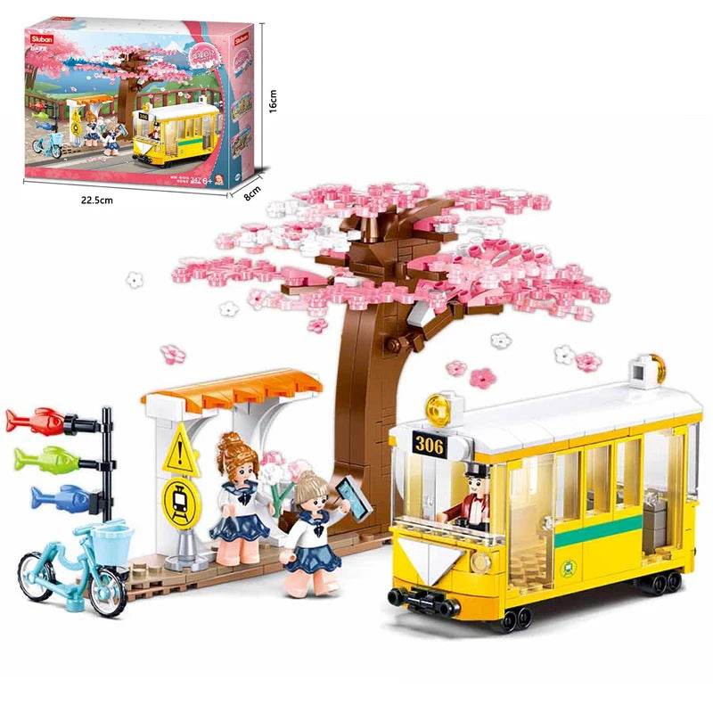 347PCS Sakura Tree Tram Station Building Blocks Set With Figures - ToylandEU