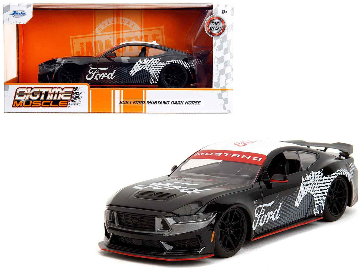 2024 Ford Mustang Dark Horse Black with White Top | 1/24 Diecast Model Car | Jada | Mustang Horse Graphics Series