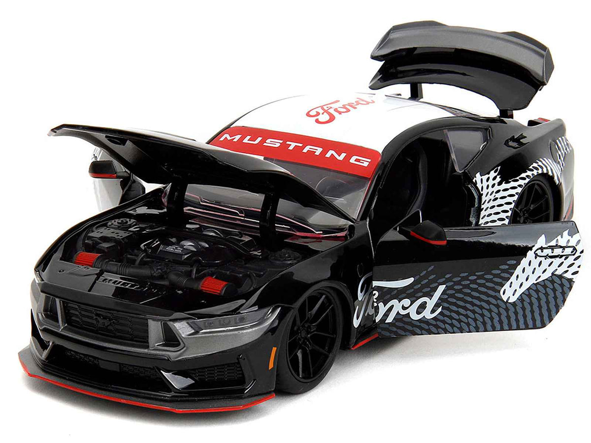 2024 Ford Mustang Dark Horse Black with White Top | 1/24 Diecast Model Car | Jada | Mustang Horse Graphics Series
