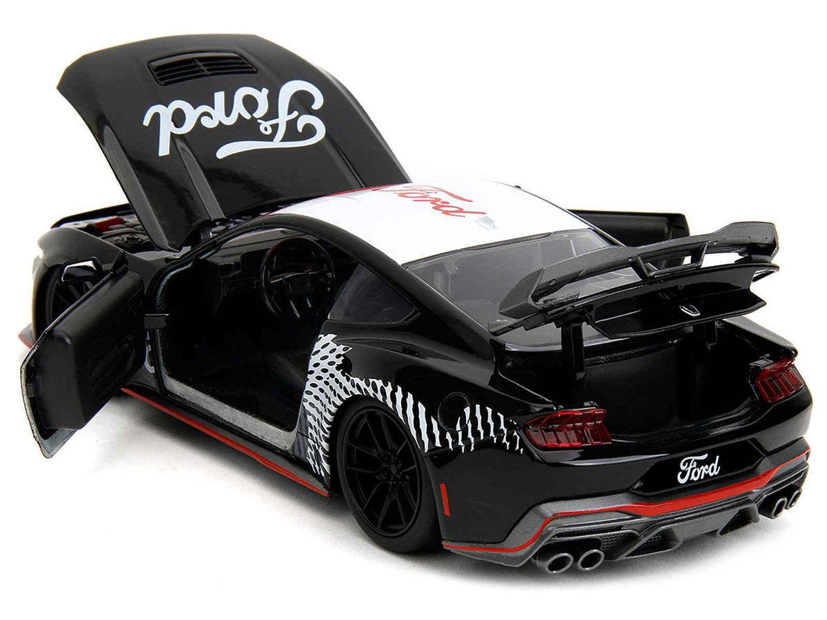 2024 Ford Mustang Dark Horse Black with White Top | 1/24 Diecast Model Car | Jada | Mustang Horse Graphics Series