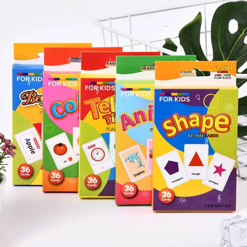 36Pcs Kids Cognition Card Shape Animal Color Teaching Baby English Learning Word Card Education Montessori Toys - ToylandEU