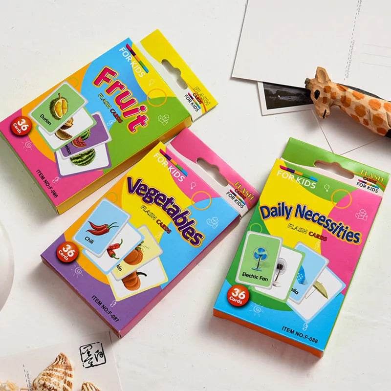 36Pcs Kids Cognition Card Shape Animal Color Teaching Baby English Learning Word Card Education Montessori Toys - ToylandEU