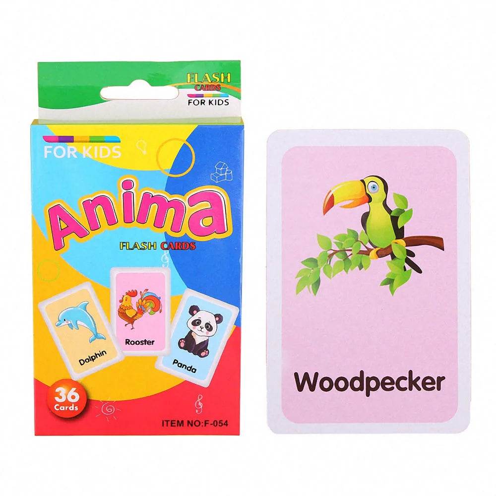 36Pcs Kids Cognition Card Shape Animal Color Teaching Baby English Learning Word Card Education Montessori Toys - ToylandEU