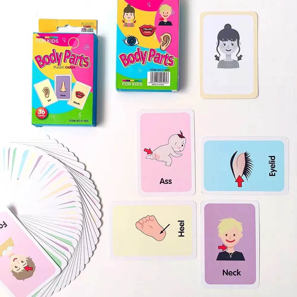 36pcs Children Cognition Cards Body Parts Animal Fruits Double Side Flashcards Montessori Baby Kids Early Educational Toys Gifts - ToylandEU