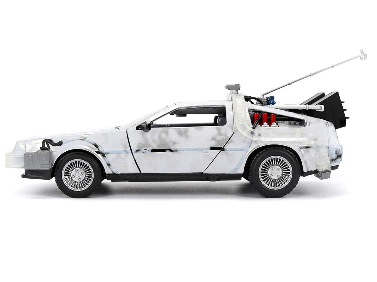 DMC DeLorean Time Machine Brushed Metal (Frost Version) with Lights | 1/24 Diecast Model Car | Jada | Back to the Future Series