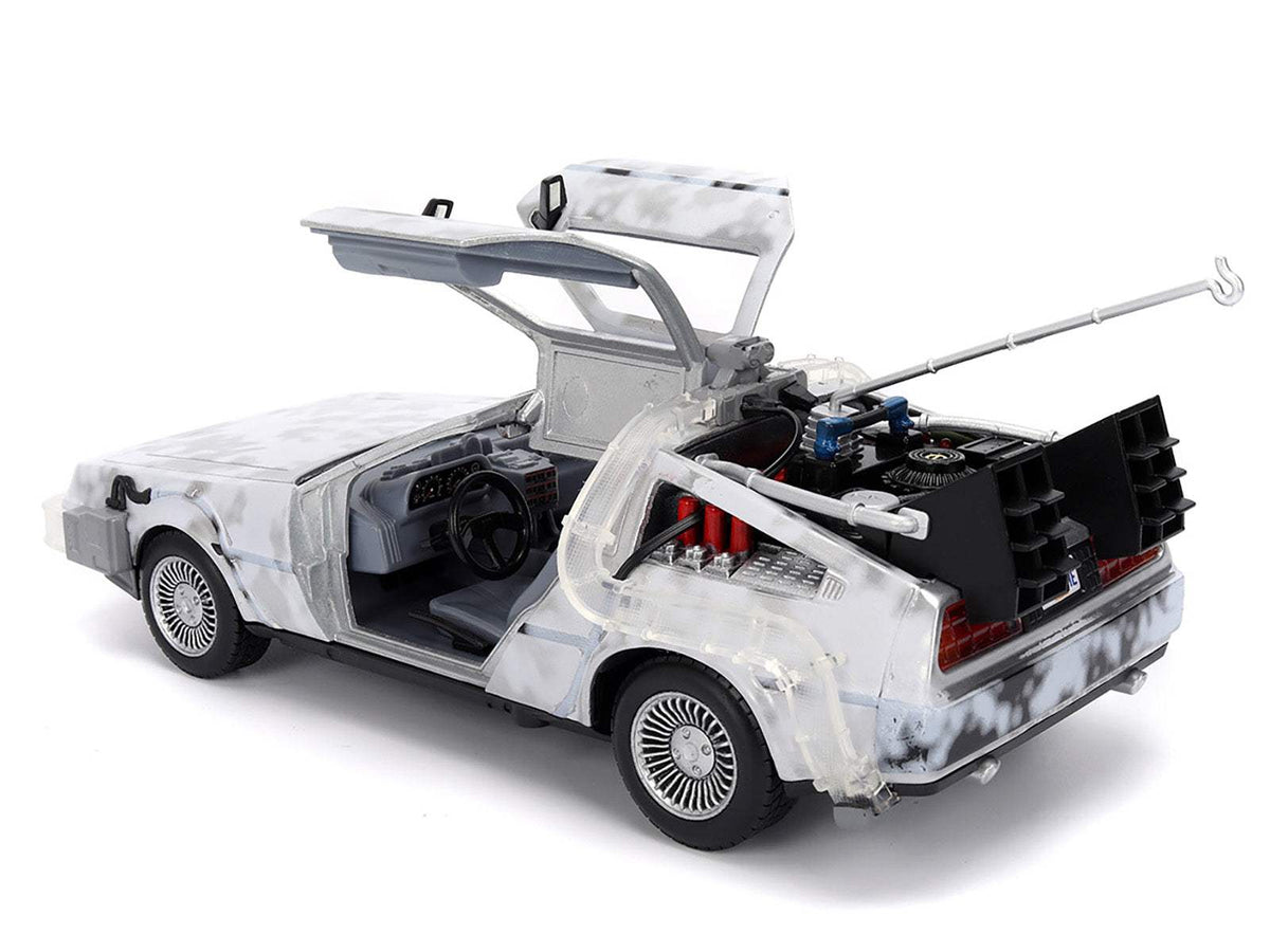 DMC DeLorean Time Machine Brushed Metal (Frost Version) with Lights | 1/24 Diecast Model Car | Jada | Back to the Future Series