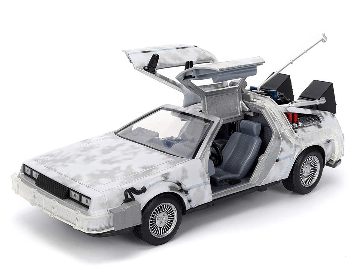 DMC DeLorean Time Machine Brushed Metal (Frost Version) with Lights | 1/24 Diecast Model Car | Jada | Back to the Future Series