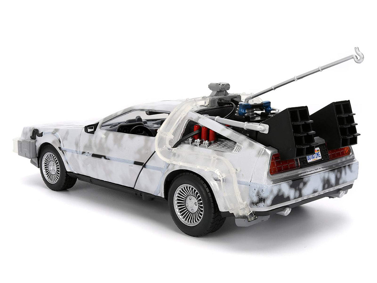 DMC DeLorean Time Machine Brushed Metal (Frost Version) with Lights | 1/24 Diecast Model Car | Jada | Back to the Future Series