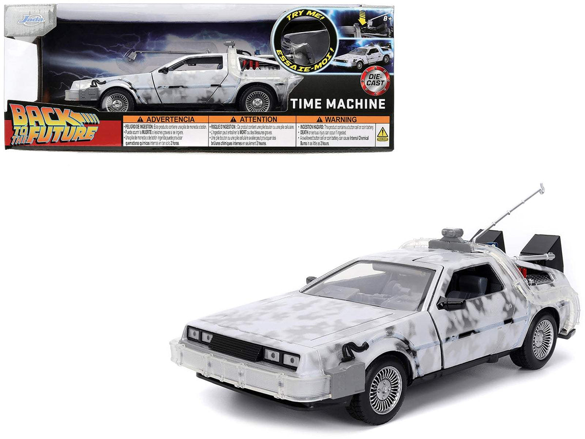 DMC DeLorean Time Machine Brushed Metal (Frost Version) with Lights | 1/24 Diecast Model Car | Jada | Back to the Future Series