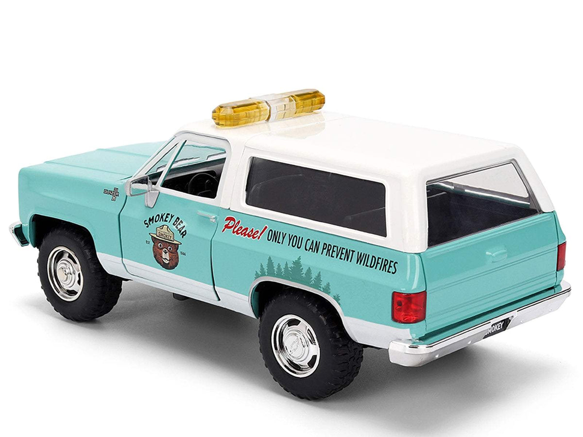 1980 Chevrolet Blazer Light Green with White Top and Graphics and Smokey Bear | 1/24 Scale Figure | Jada | Collector Quality