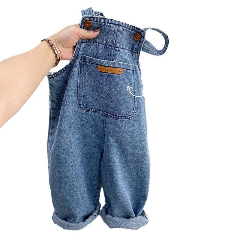 Kids' Denim Suspender Pants | Simple Jeans Style | 90-140 cm