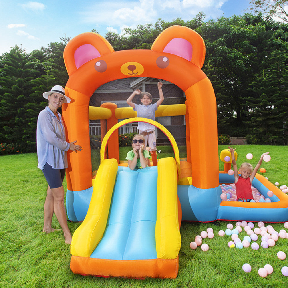 Bear Theme Inflatable Jumping Bed for Household Fun