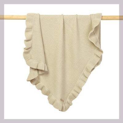 Knitted Baby Swaddle Blanket With Ruffle | Newborn Wrap | 70 x 90 cm