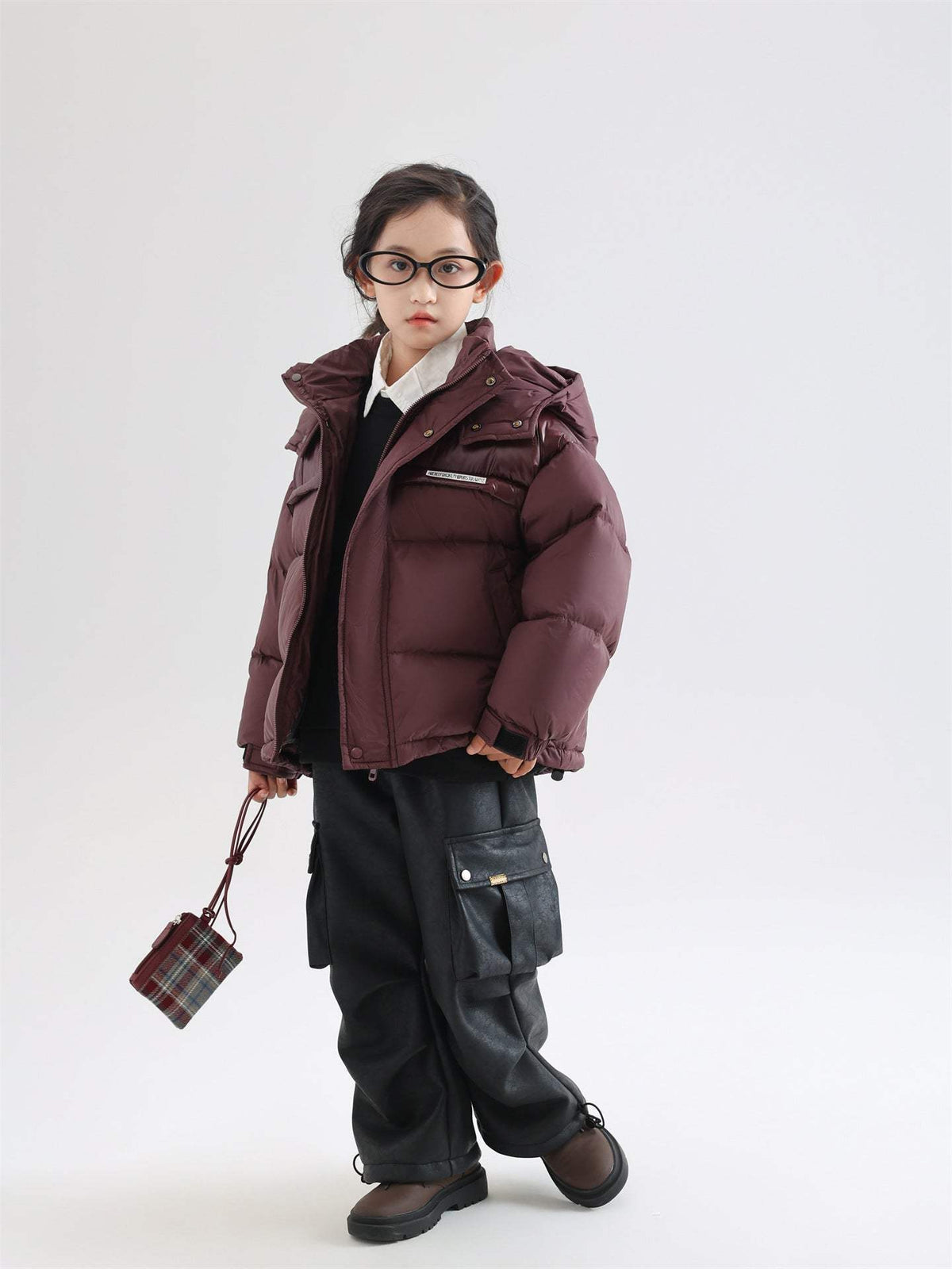 Boys' Winter Warm Thickened Ski Suit | Wine Red And Black