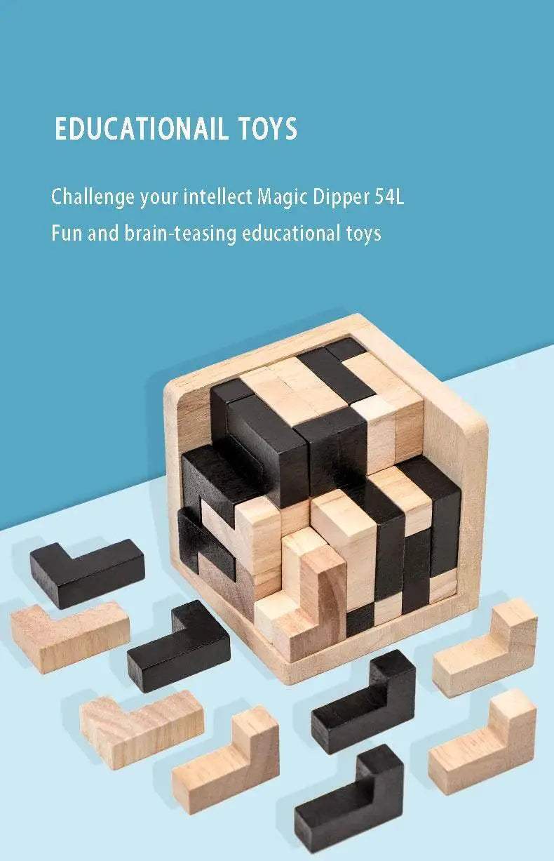 3D Cube Puzzle Luban Interlocking Wooden Educational Toy for Kids Brain Development - ToylandEU