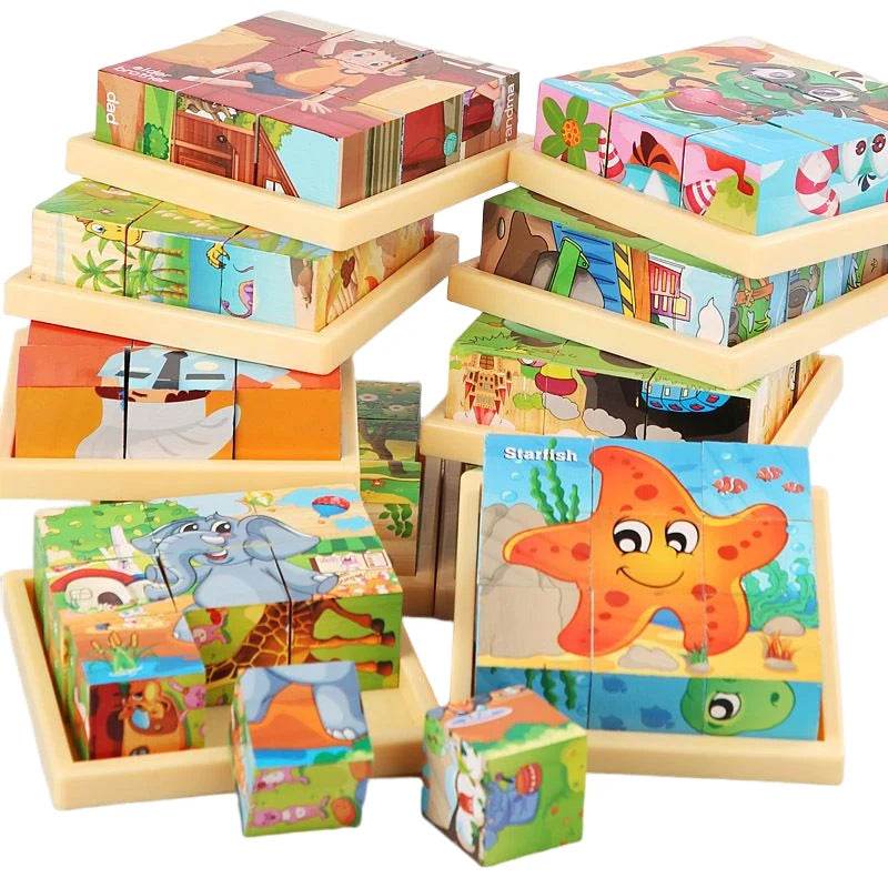 3D Cube Wooden Puzzle Children's Nine Pieces Six-Sided Block Montessori Educational Toy - ToylandEU