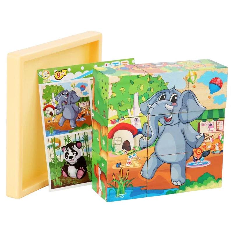 3D Cube Wooden Puzzle Children's Nine Pieces Six-Sided Block Montessori Educational Toy - ToylandEU