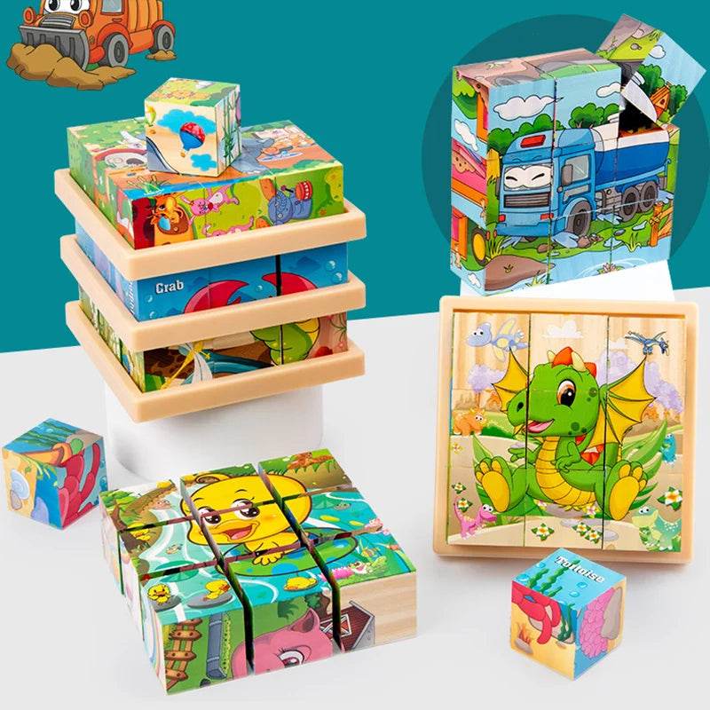 3D Cube Wooden Puzzle Children's Nine Pieces Six-Sided Block Montessori Educational Toy - ToylandEU