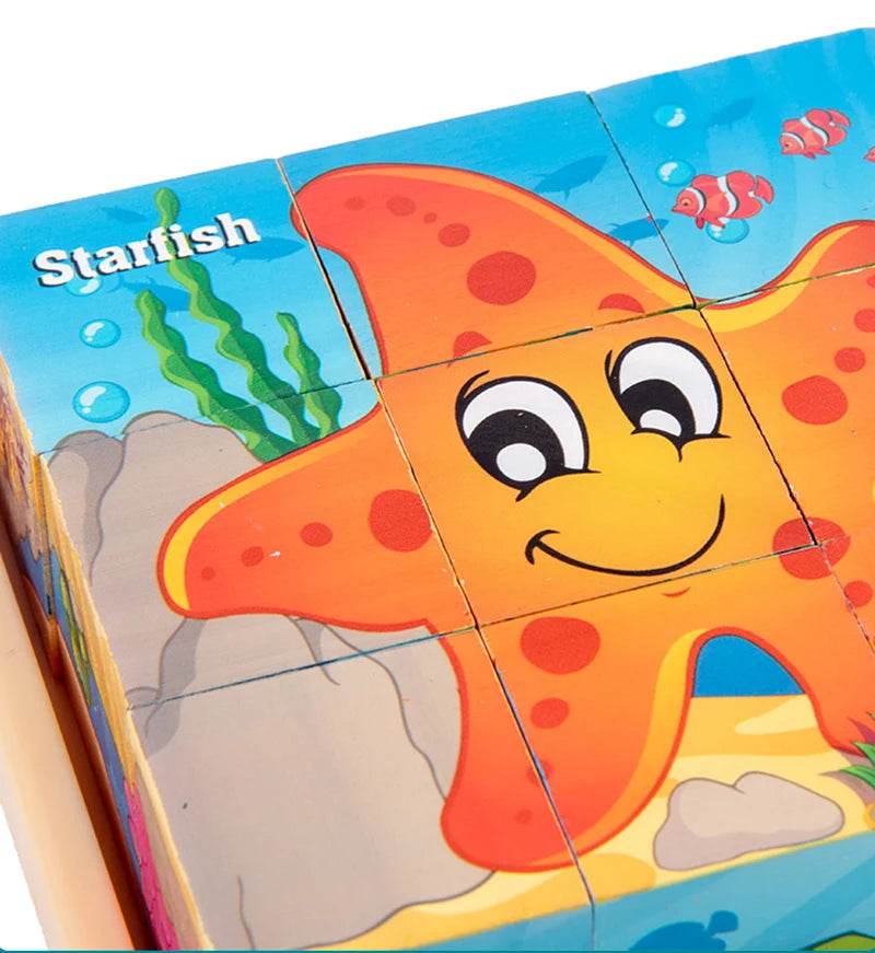 3D Cube Wooden Puzzle Children's Nine Pieces Six-Sided Block Montessori Educational Toy - ToylandEU