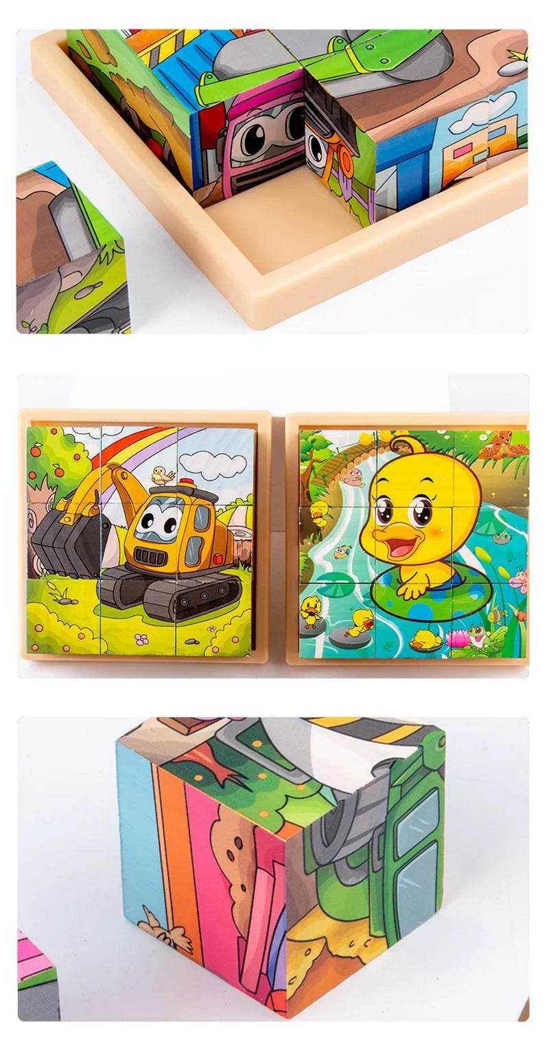3D Cube Wooden Puzzle Children's Nine Pieces Six-Sided Block Montessori Educational Toy - ToylandEU