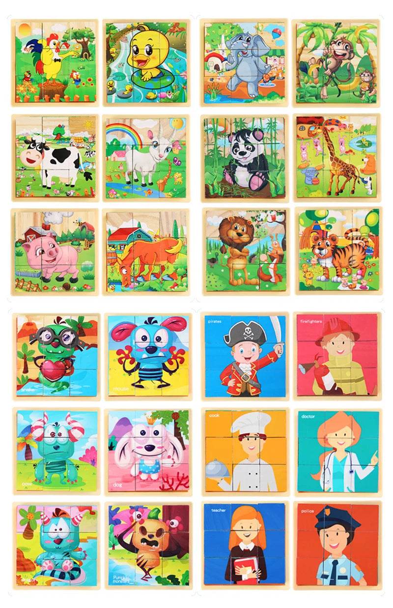 3D Cube Wooden Puzzle Children's Nine Pieces Six-Sided Block Montessori Educational Toy - ToylandEU