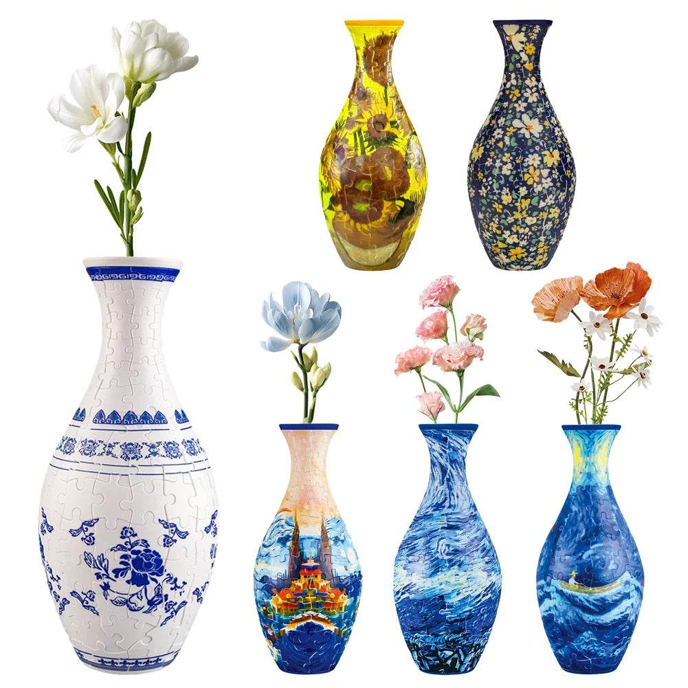 3D Puzzle Vase Plastic Vase Blue and White Porcelain Design - ToylandEU