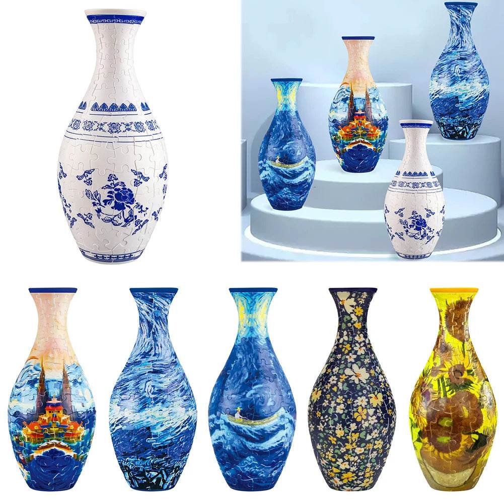 3D Puzzle Vase Plastic Vase Blue and White Porcelain Design - ToylandEU