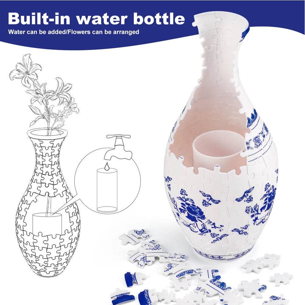 3D Puzzle Vase Plastic Vase Blue and White Porcelain Design - ToylandEU