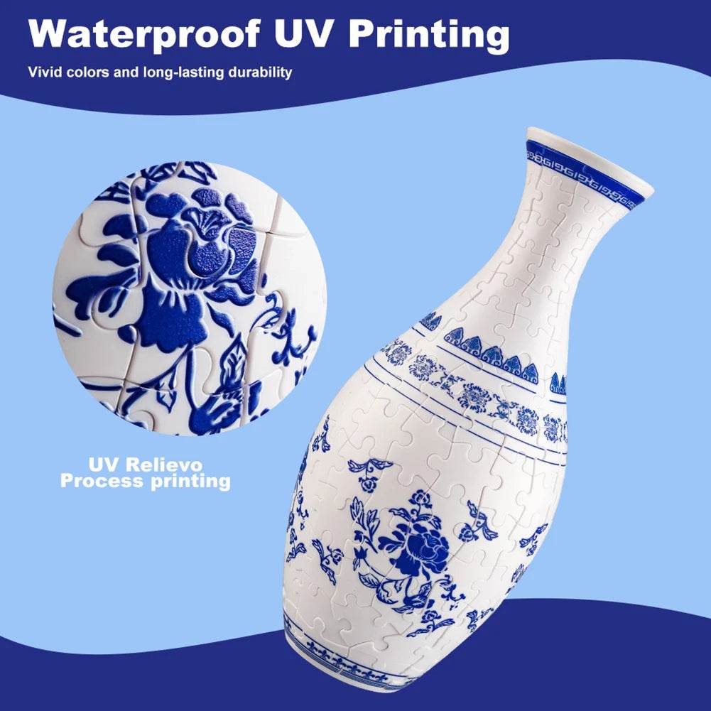 3D Puzzle Vase Plastic Vase Blue and White Porcelain Design - ToylandEU
