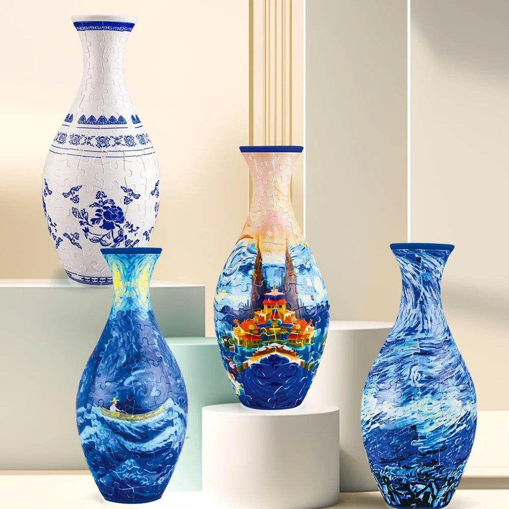 3D Puzzle Vase Plastic Vase Blue and White Porcelain Design - ToylandEU