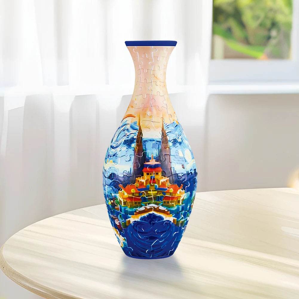 3D Puzzle Vase Plastic Vase Blue and White Porcelain Design - ToylandEU