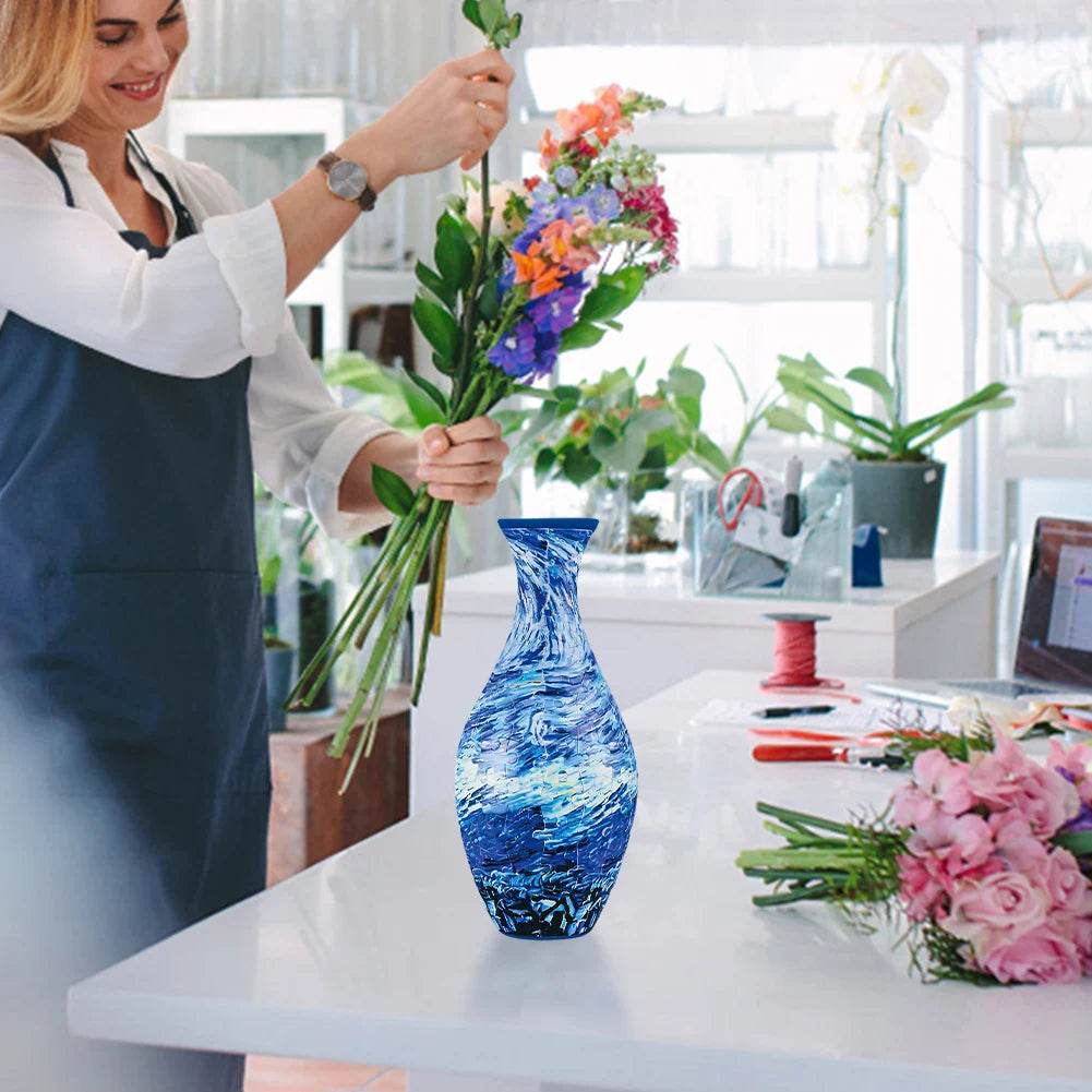 3D Puzzle Vase Plastic Vase Blue and White Porcelain Design - ToylandEU