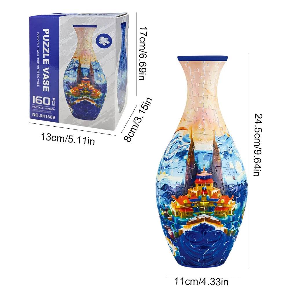 3D Puzzle Vase Plastic Vase Blue and White Porcelain Design - ToylandEU