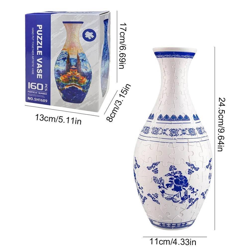 3D Puzzle Vase Plastic Vase Blue and White Porcelain Design - ToylandEU