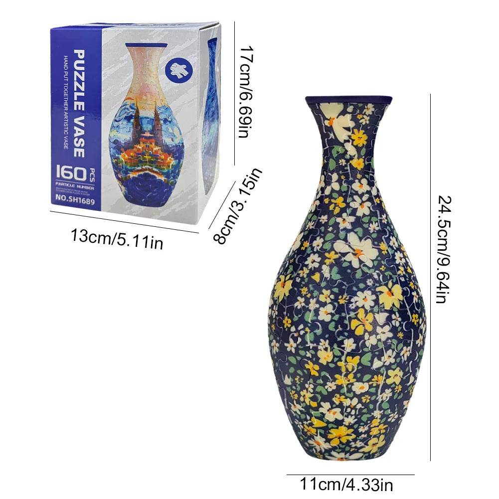 3D Puzzle Vase Plastic Vase Blue and White Porcelain Design - ToylandEU