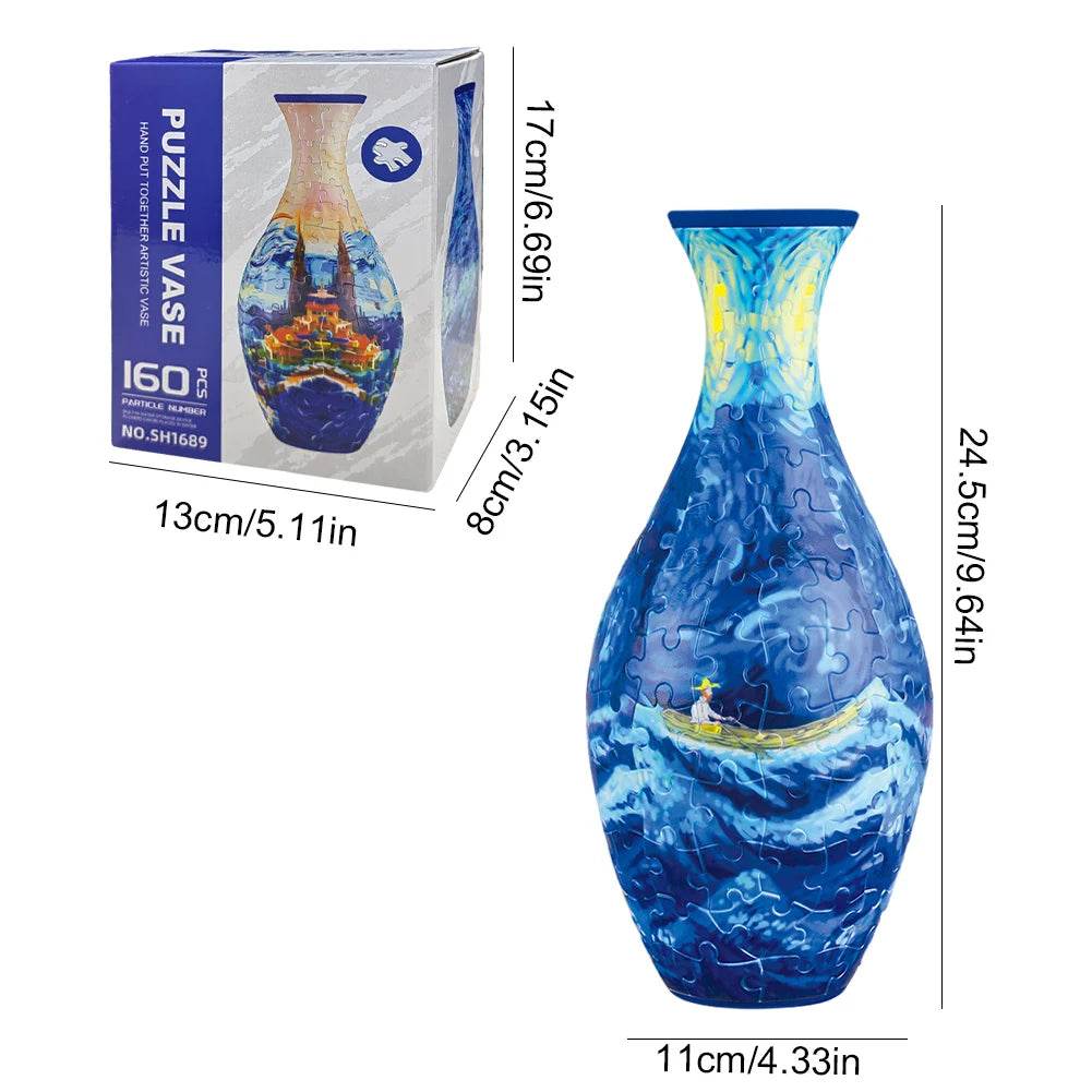 3D Puzzle Vase Plastic Vase Blue and White Porcelain Design - ToylandEU